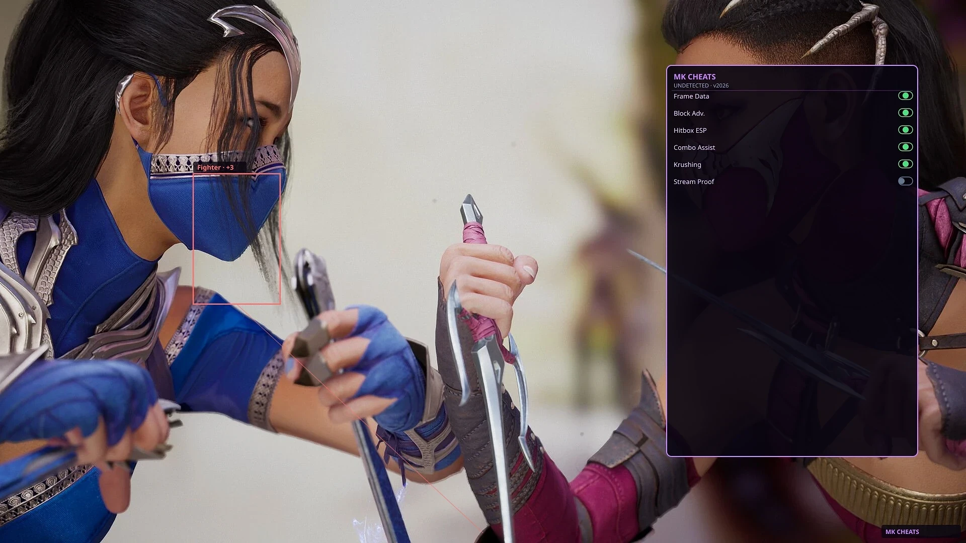 Mortal Kombat 1 in-match cheat menu overlay